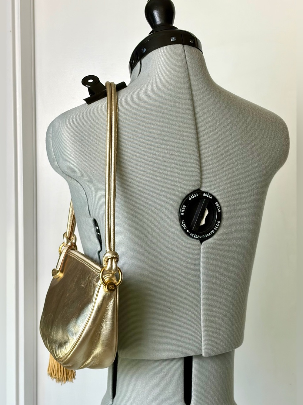 Escada Leather Shoulder Bag, zip, double strap, tassel charm, gold, EUC - Picture 3 of 15